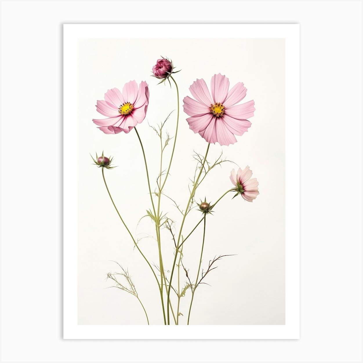 Pressed Flower Botanical Art Cosmos 2 Art Print by Botanic Studio - Fy