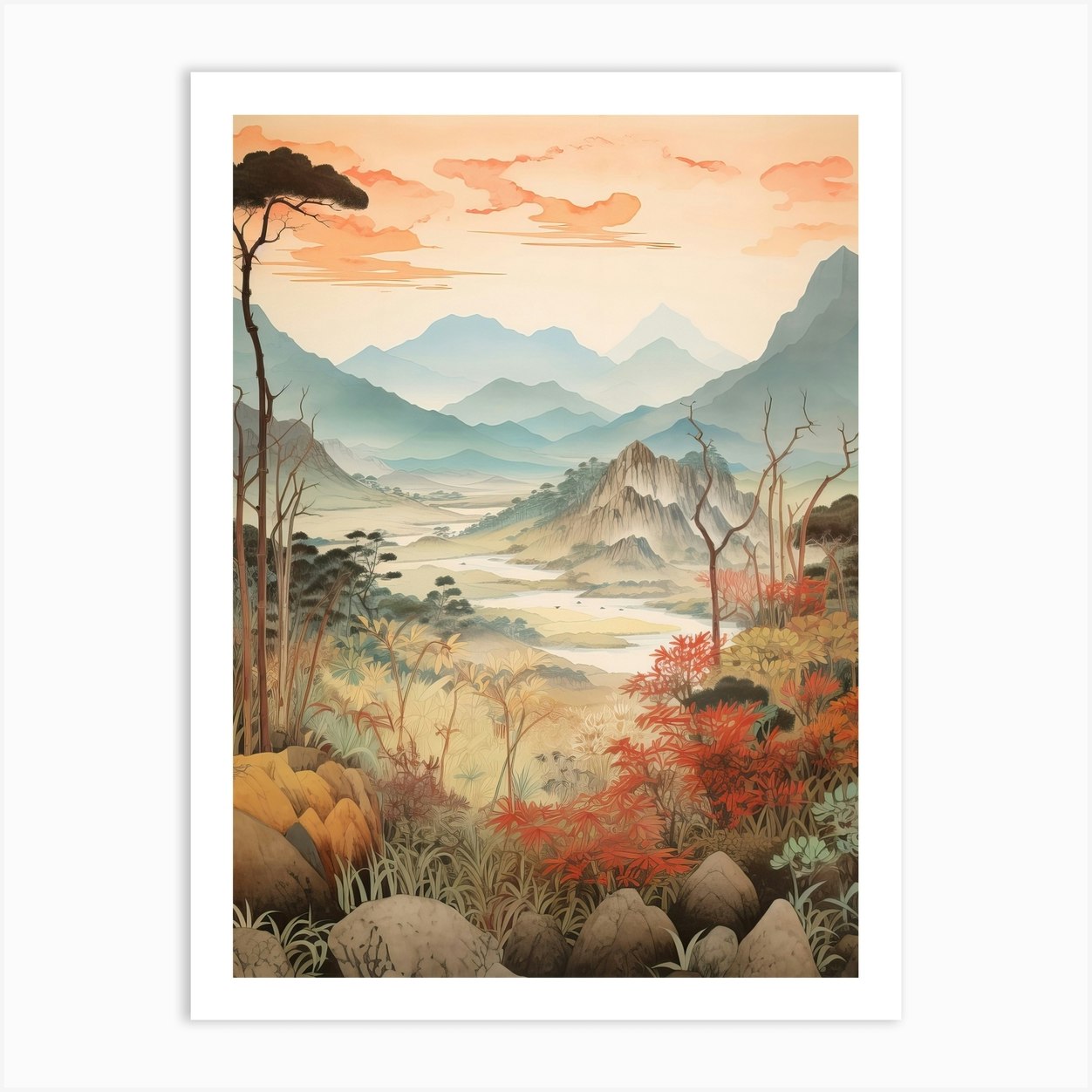 Aso Kuju National Park In Kumamoto, Ukiyo E Drawing 4 Art Print by ...