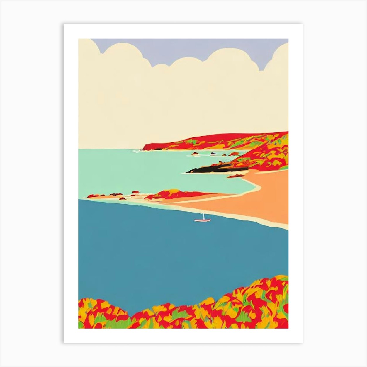 Fistral Beach Cornwall Midcentury Art Print by Seaside Nostalgia Fy