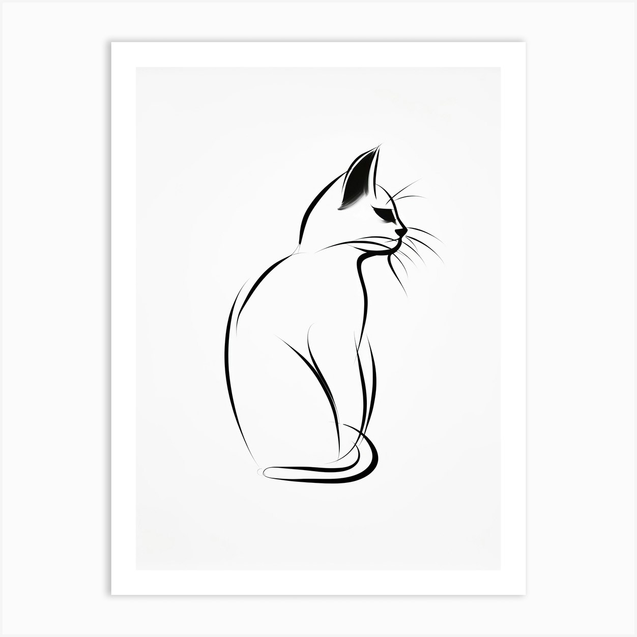 Black And White Ink Cat Line Drawing 7 Art Print by Meowsterpieces - Fy