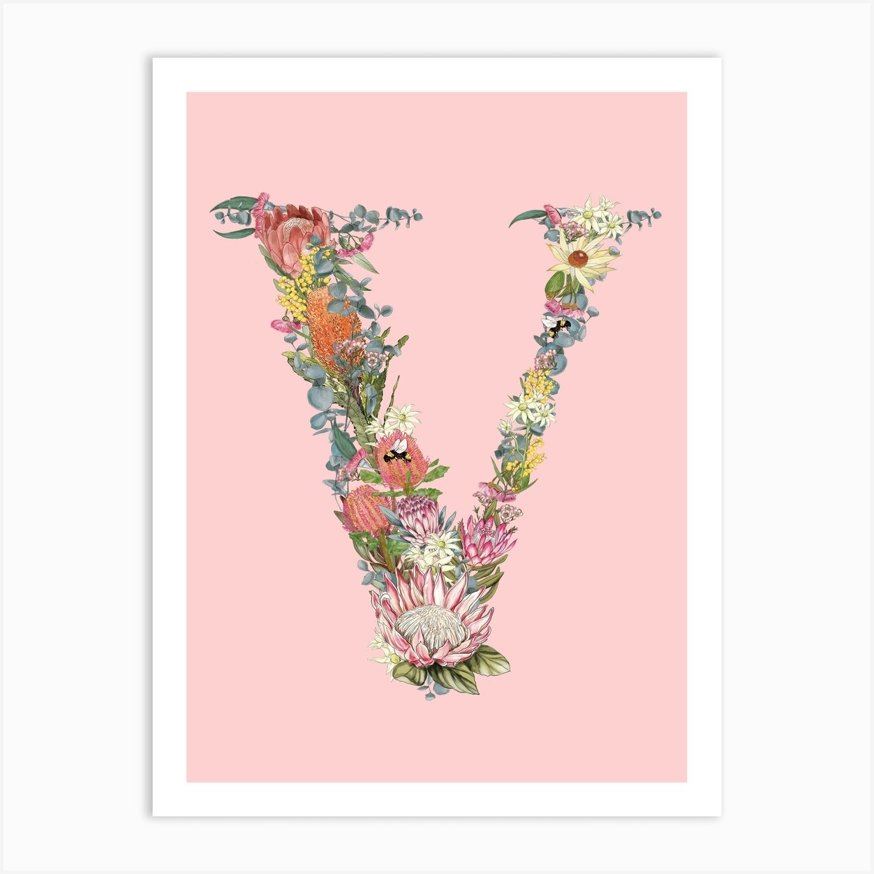 V Pink Alphabet Letter Art Print by Lilly Miranda Illustration - Fy