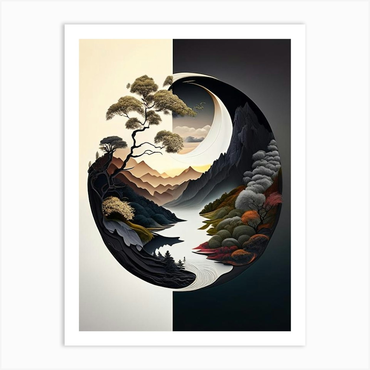 Landscapes 19, Yin and Yang Illustration Art Print by Symbolic ...