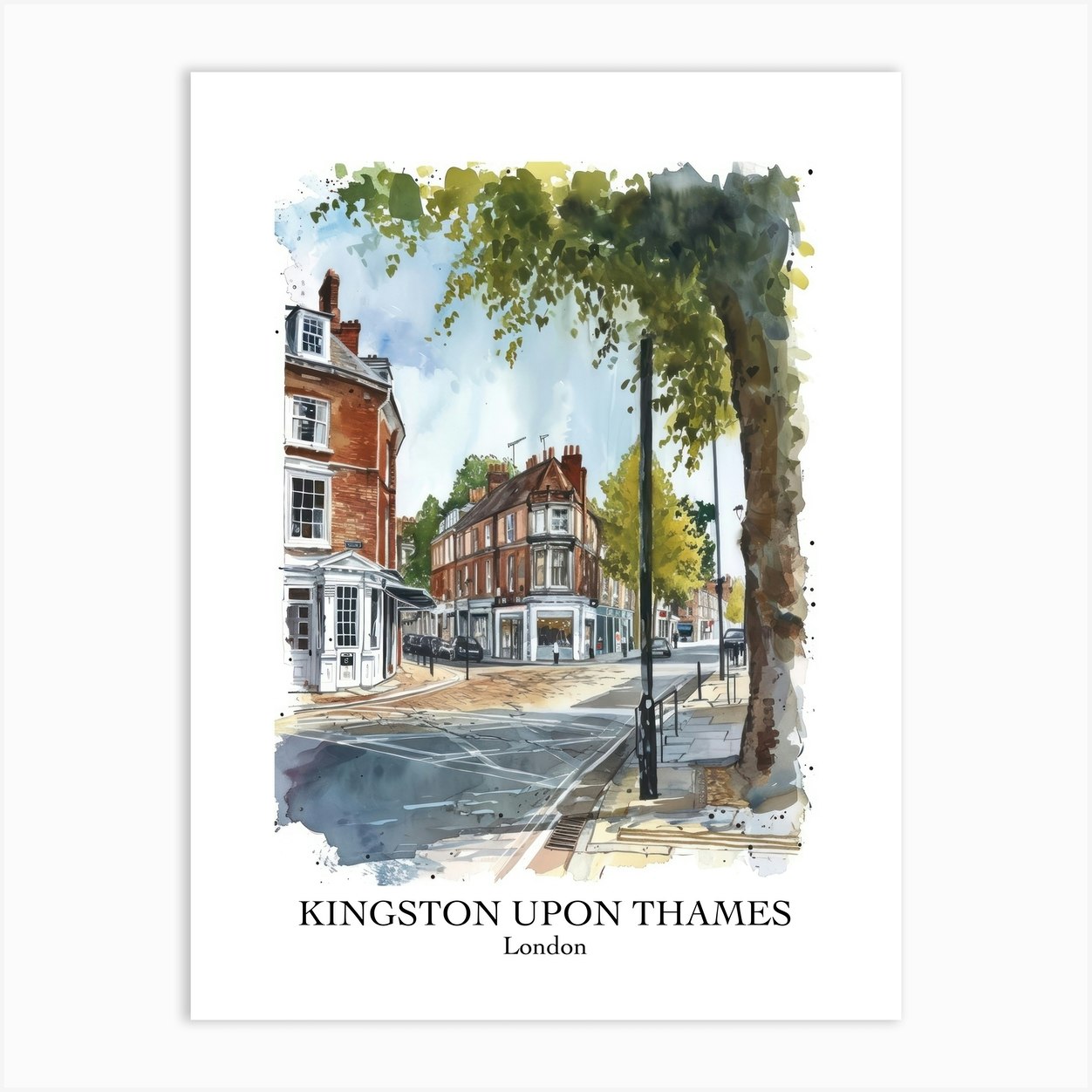 Kingston Upon Thames London Borough Street Watercolour 4 Poster Art