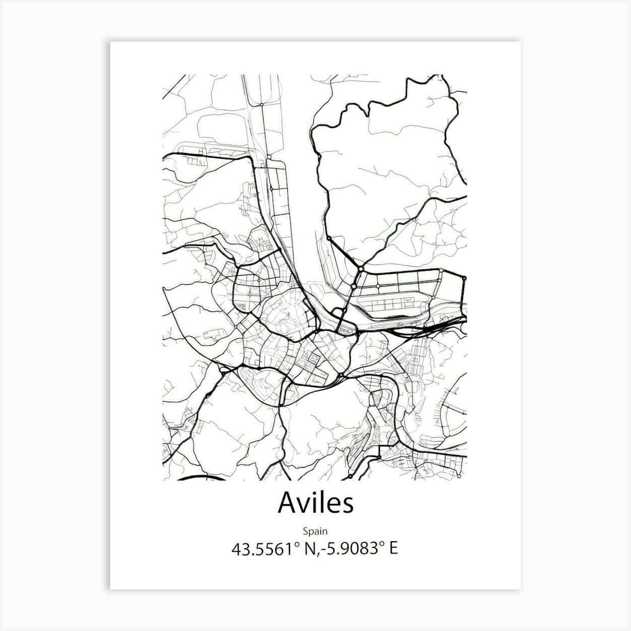 Aviles,Spain Minimalist Map Art Print by Kamluu - Fy