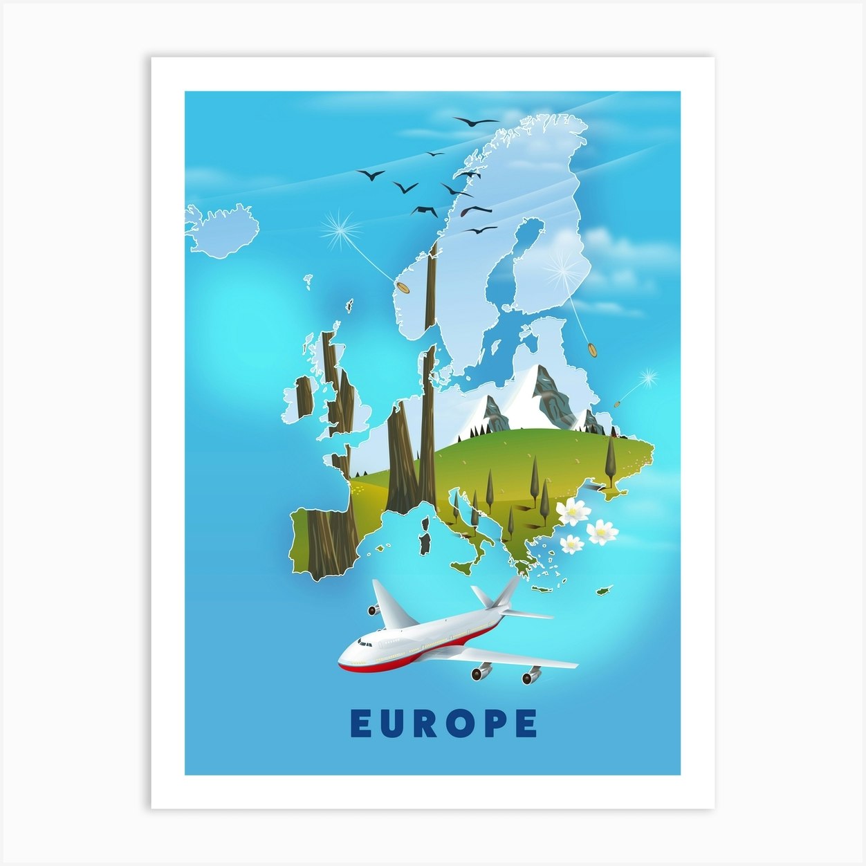 travel poster europe map