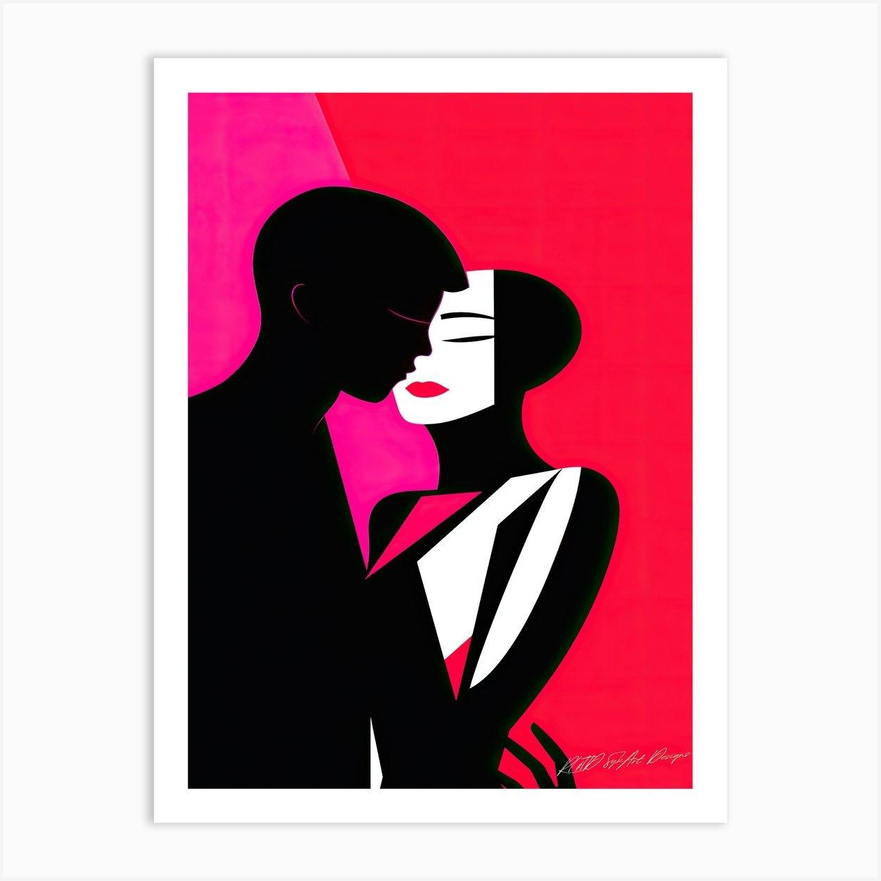 Love Pink Couple Kissing Art Print by SykArt Designs Fy