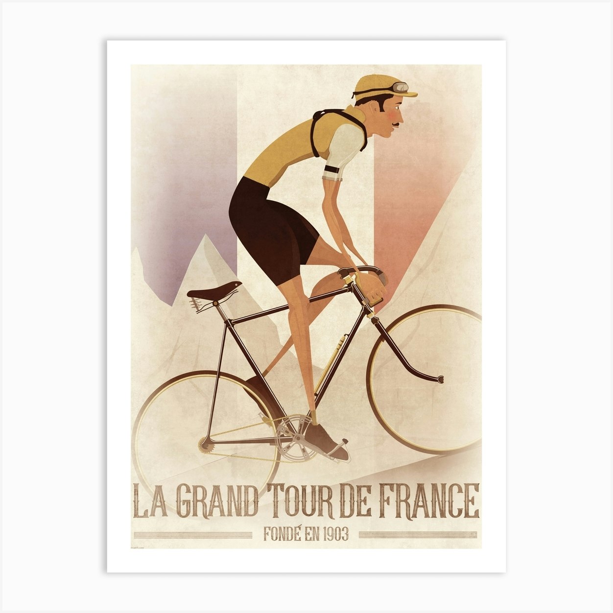 Vintage Style Tour De France Flag Art Print by Wyatt 9 - Fy