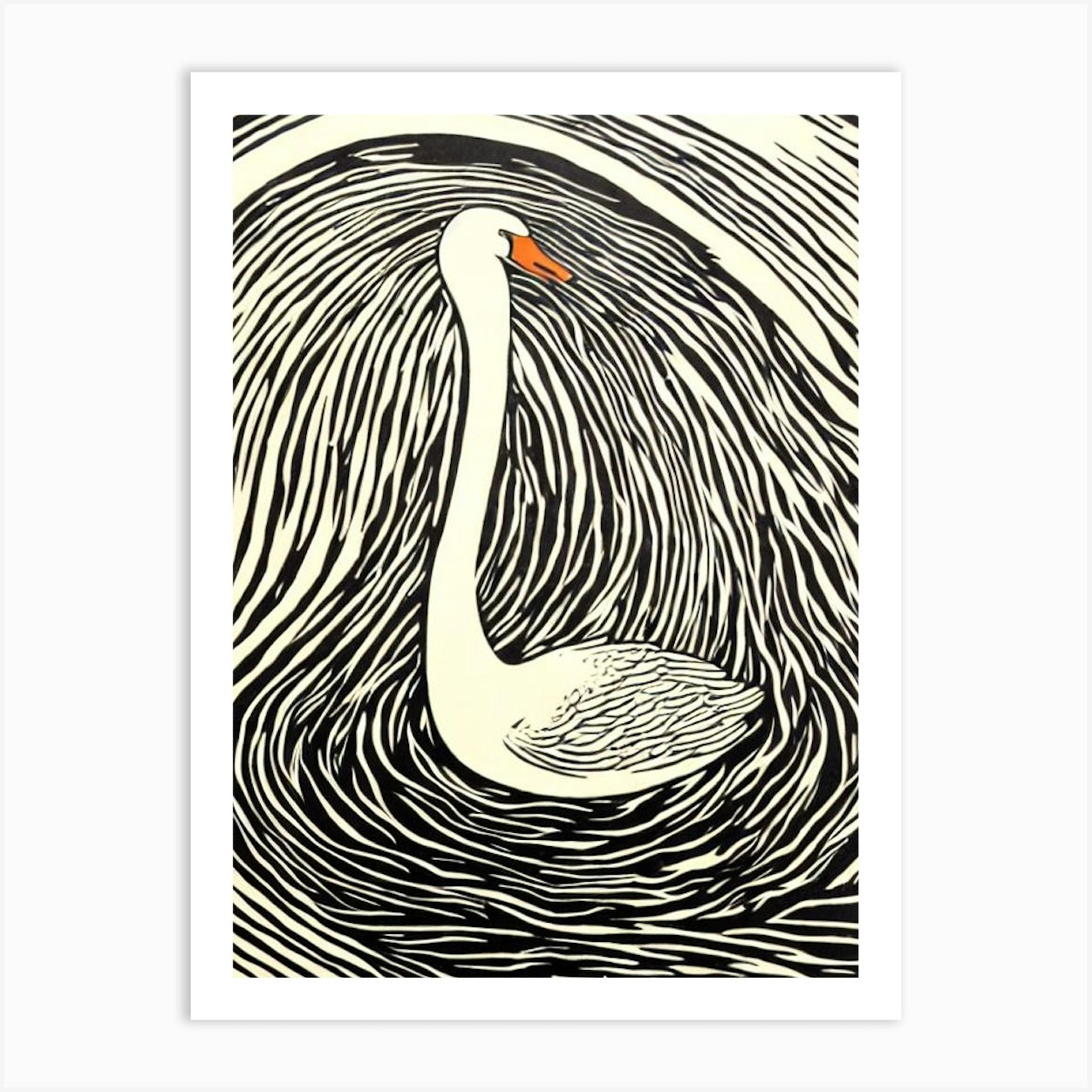 Swan Linocut Art Print by Featherline - Fy