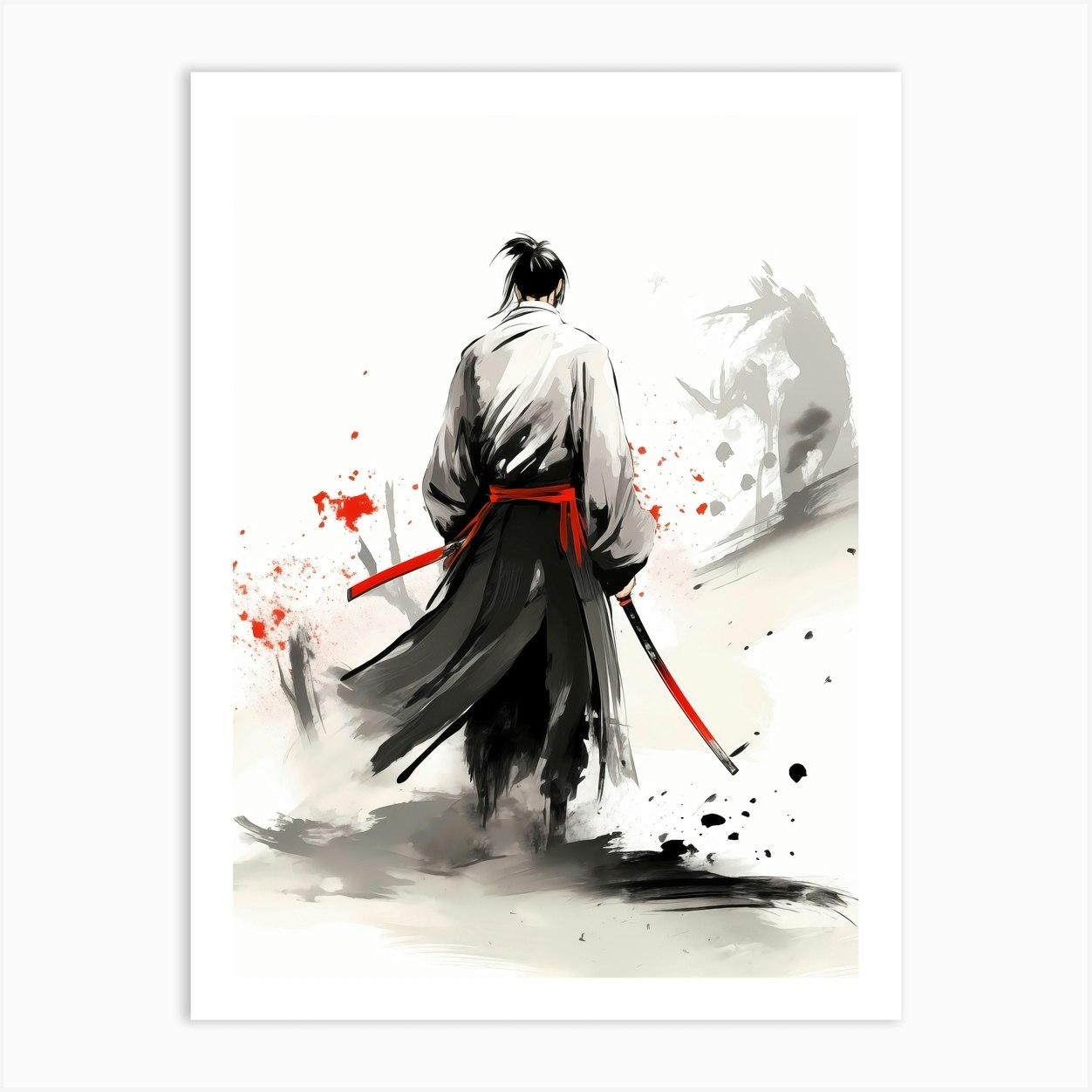 Japanese Samurai Sumi-e Art Print by Afterlifeclub - Fy