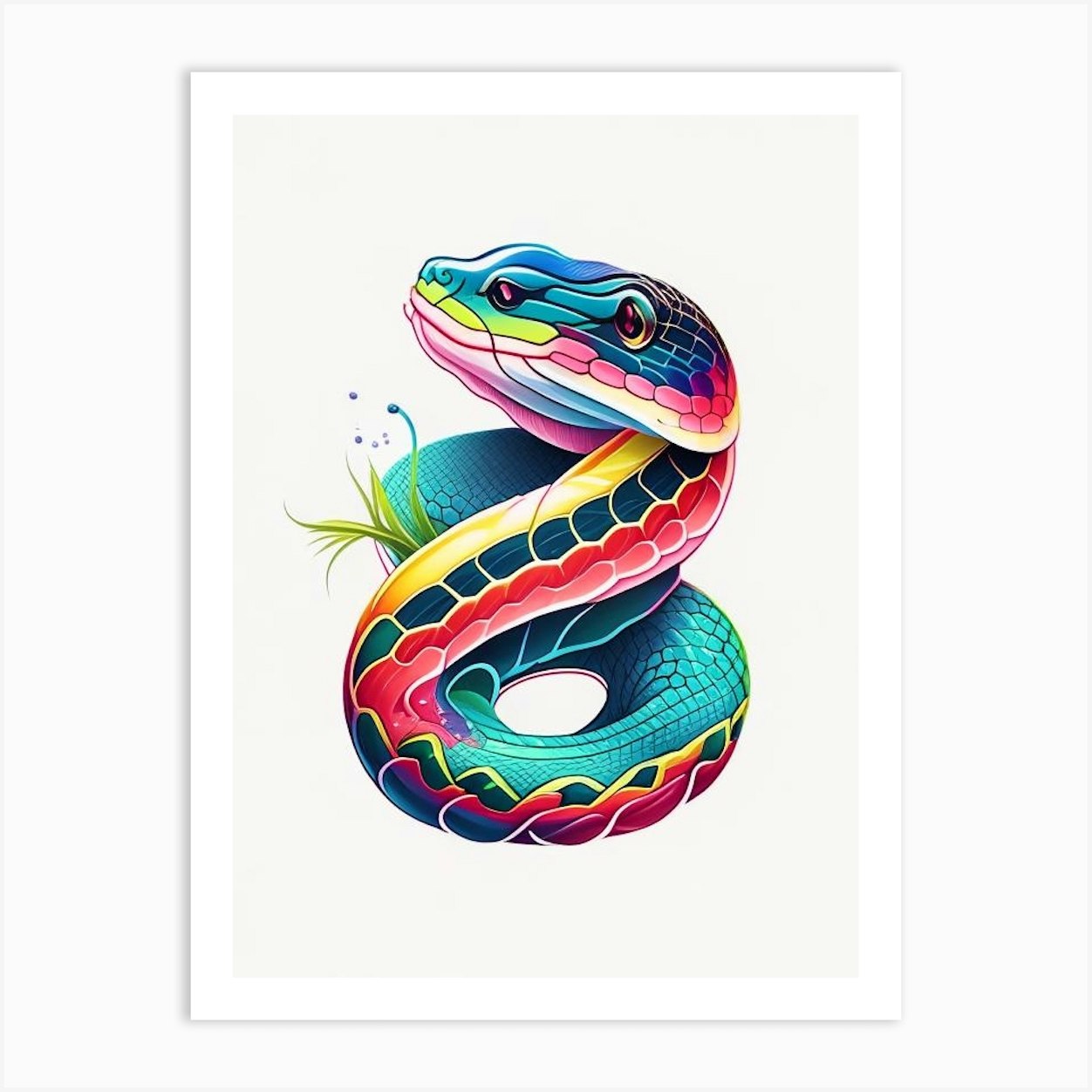 Banded Water Snake Tattoo Style Art Print by The Snake Pit - Fy