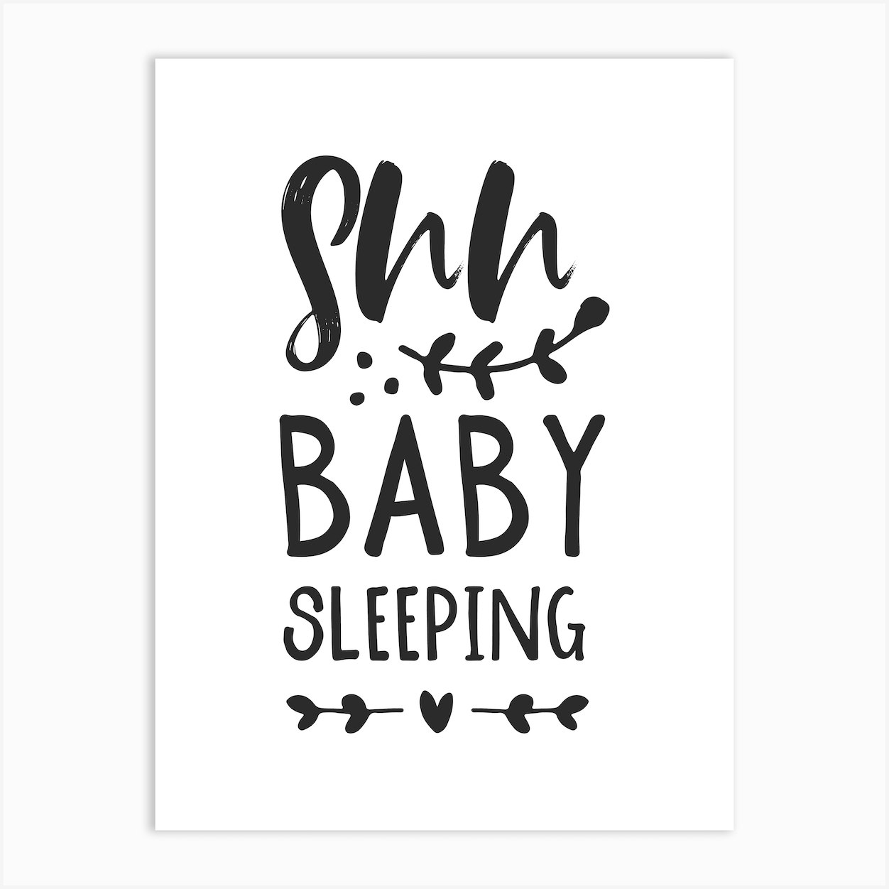 Shh Baby Sleeping Black Art Print by Pixy Paper - Fy