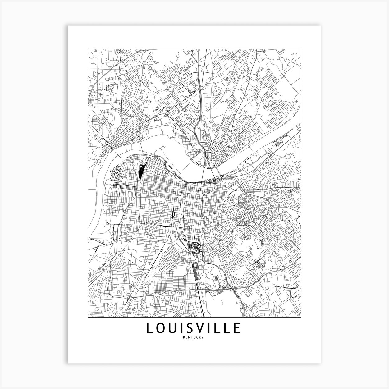 Louisville White Map Art Print by multipliCITY - Fy