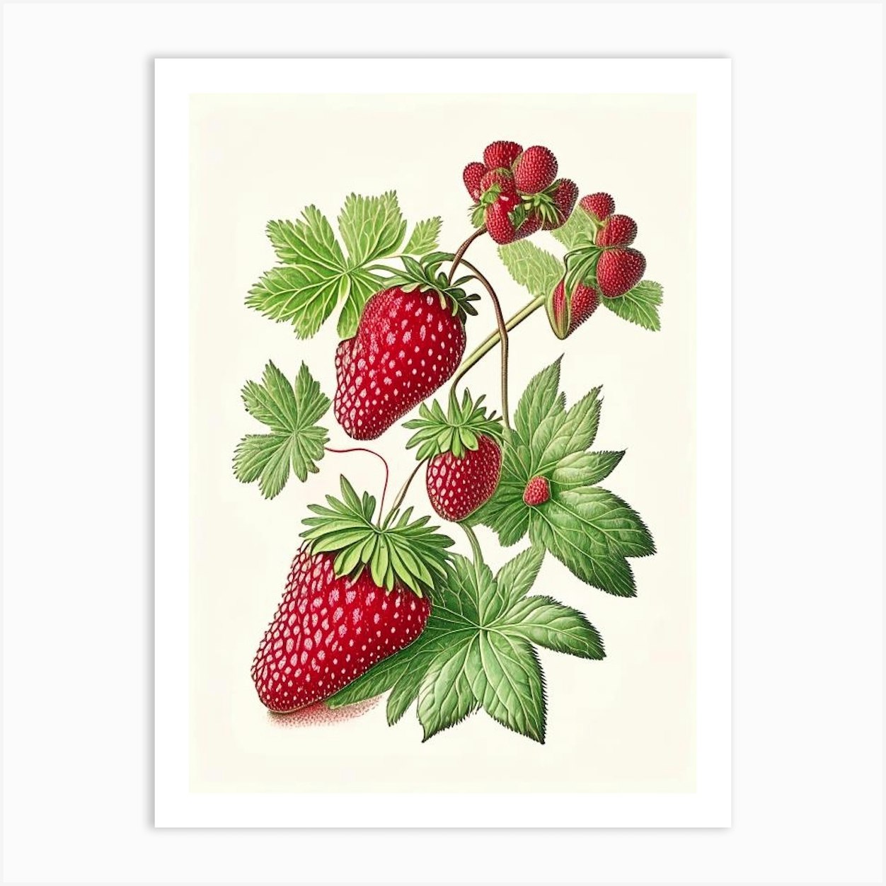 Wild Strawberries, Plant, Vintage Botanical Drawing Art Print By Berry 