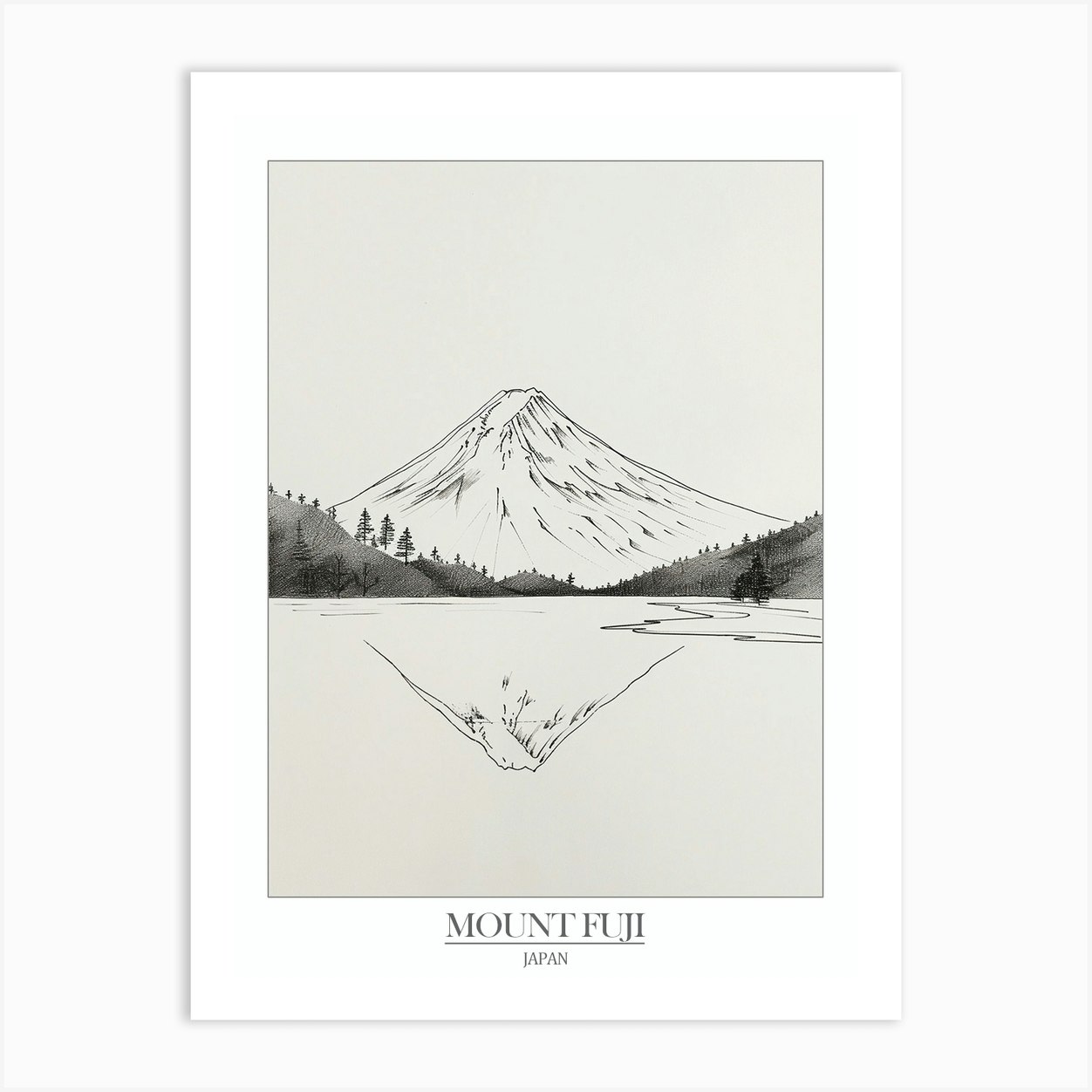 Mount Fuji Japan Line Drawing 4 Poster Art Print By Pixel Peaks Fy 1117