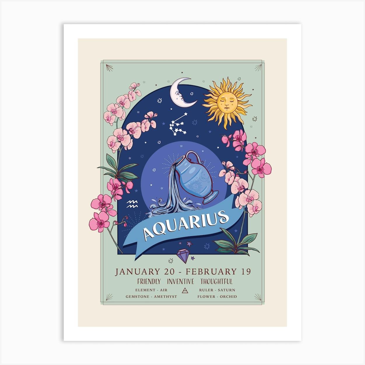 Zodiac Sign Aquarius Art Print by Angie Spurgeon - Fy