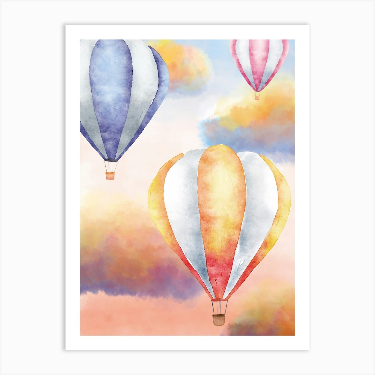 Watercolour sunset hot air balloons painting Art Print by Justyna ...