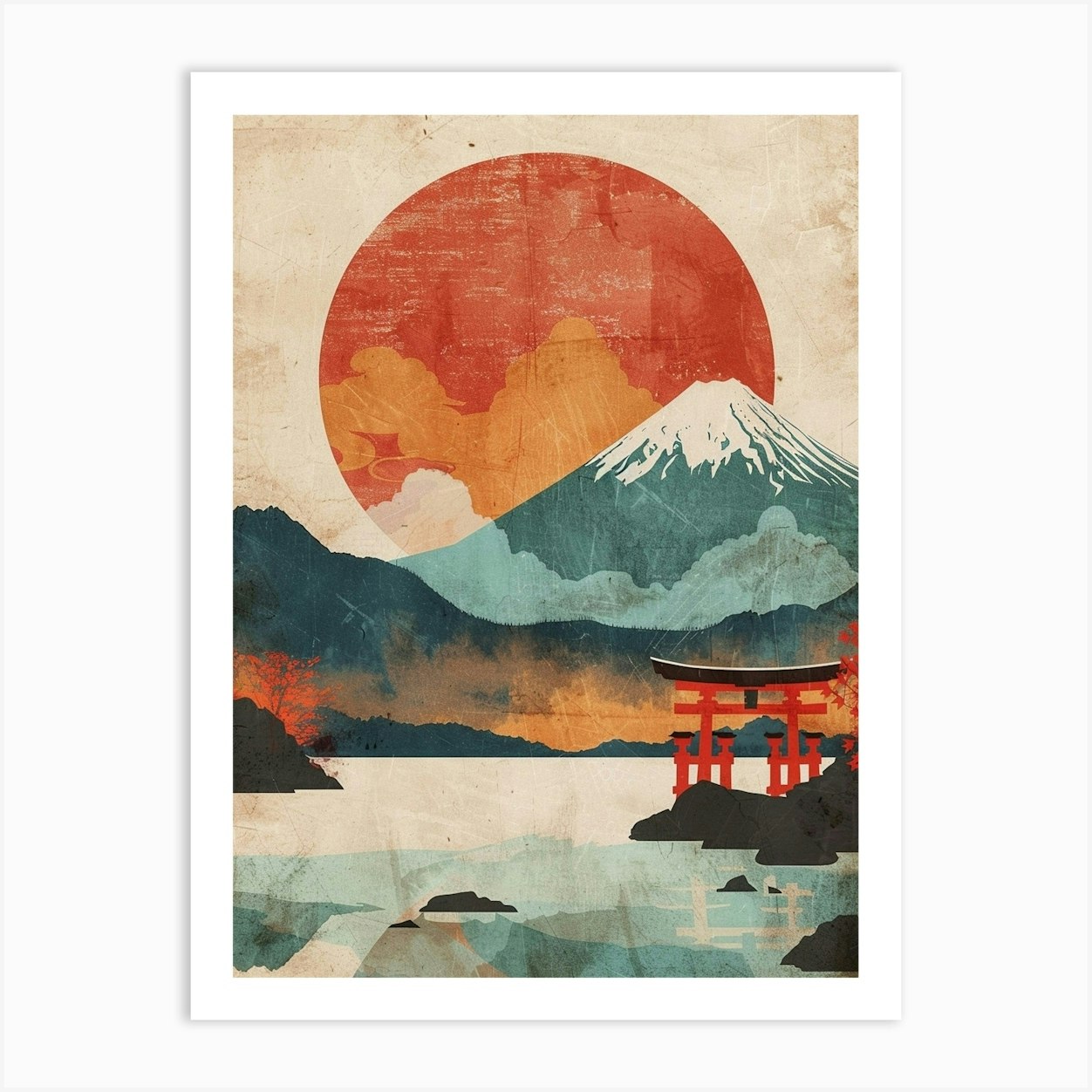 Mount Fuji & Strine Mid Century Modern Art Print by Japan Journey - Fy