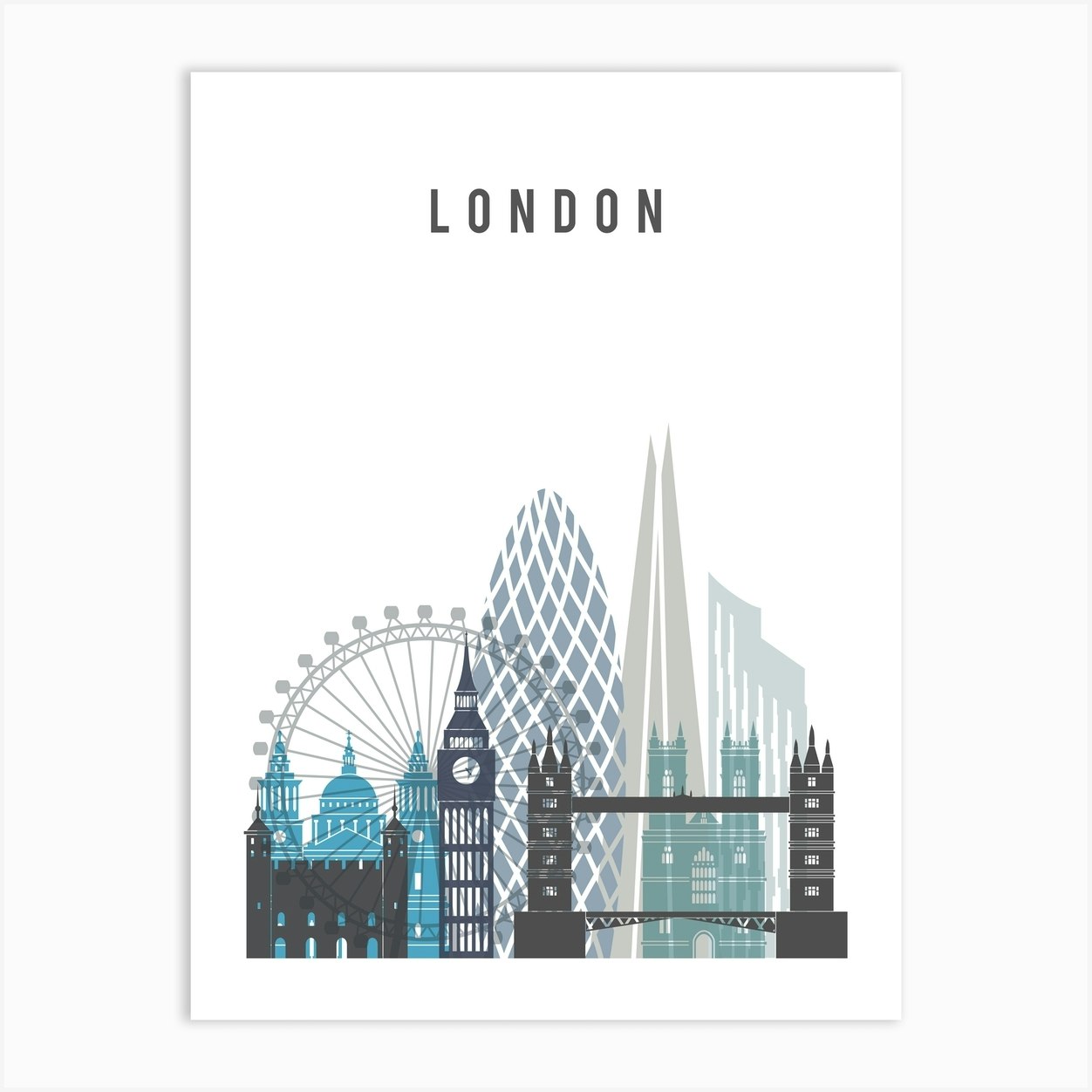 London Skyline In Blue Art Print by Piccalilli Prints - Fy