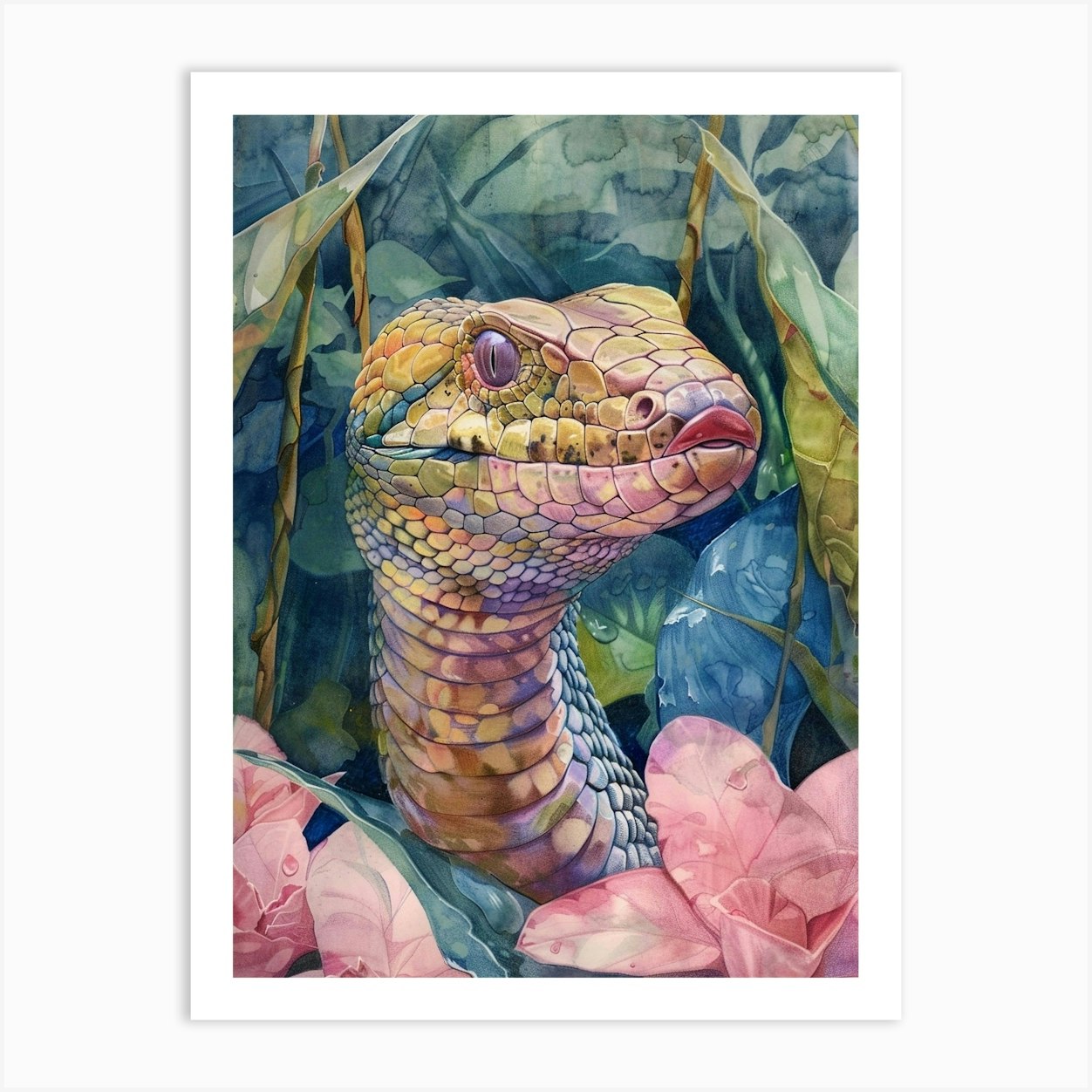 Cobra Pastel Watercolour 2 Art Print by Critter Crafts - Fy