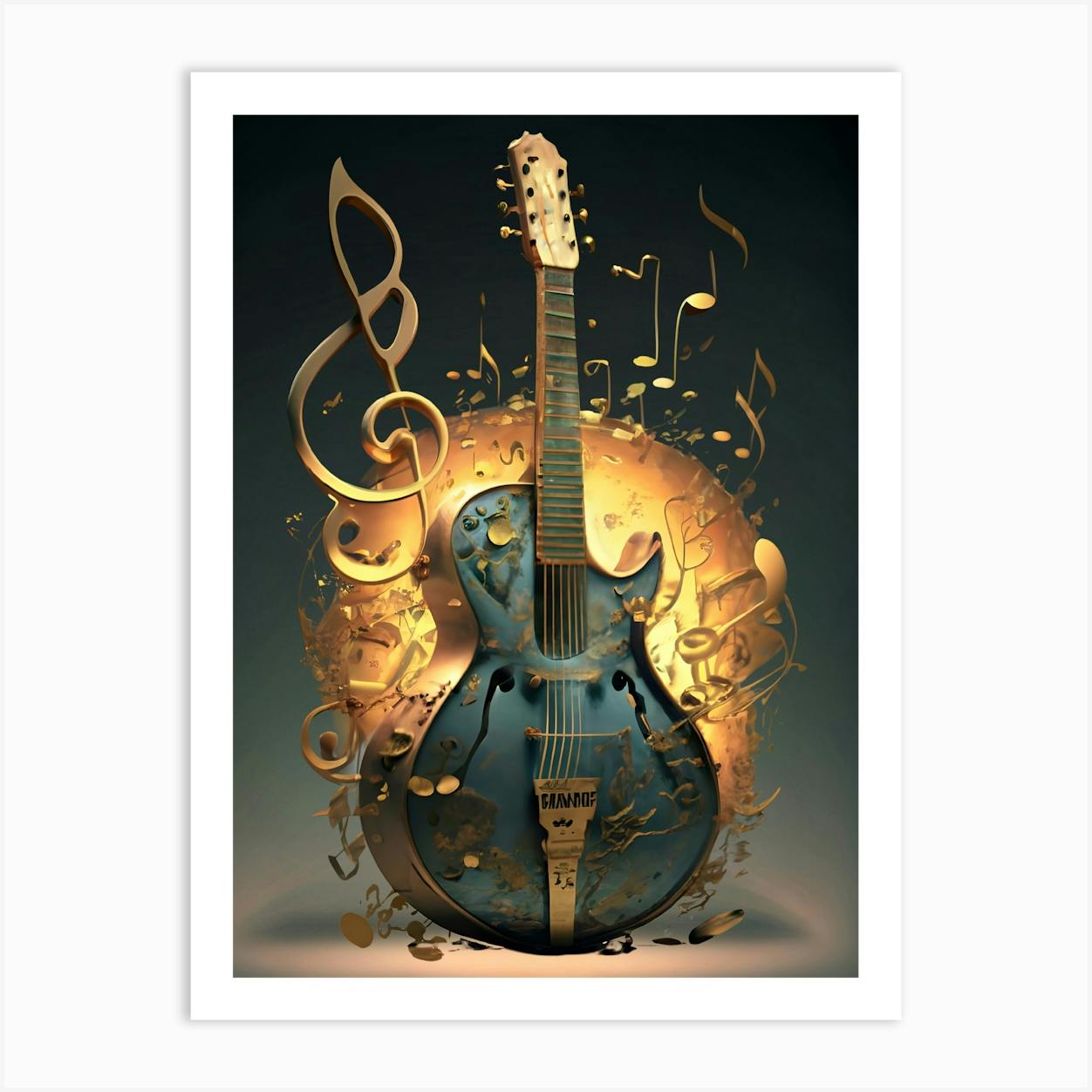 Guitar With Music Notes Art Print