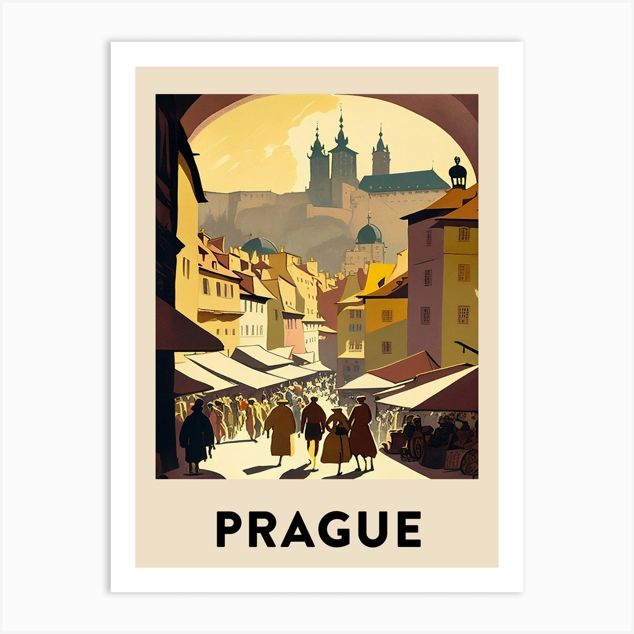prague vintage travel poster
