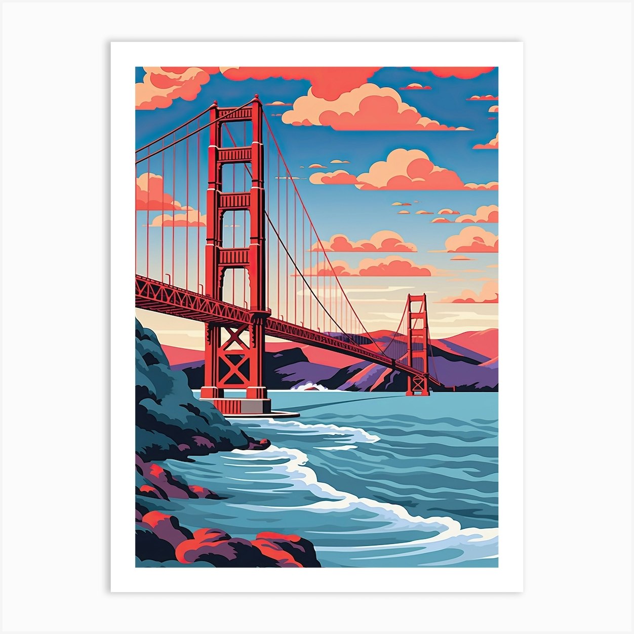 Golden Gate Bridge San Francisco Colourful 2 Art Print by Travel Poster ...