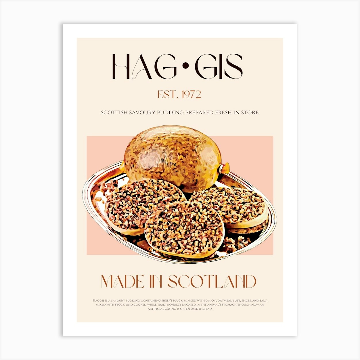 Haggis Mid Century Art Print by KOKR Prints - Fy