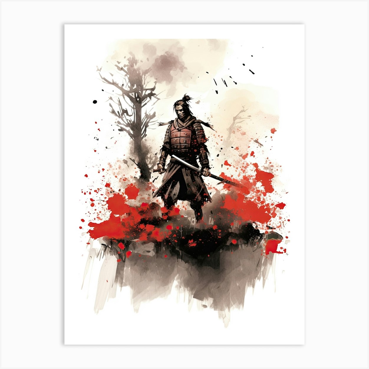 Samurai Sumi E Illustration 1 Art Print by Blade and Brush - Fy