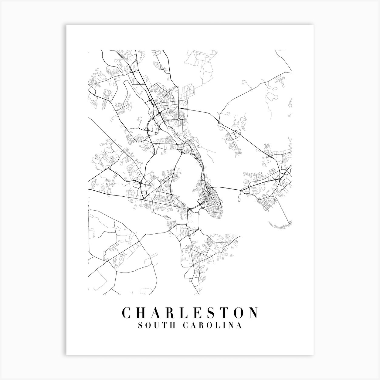 Charleston South Carolina Street Map Minimal Art Print by Typologie ...