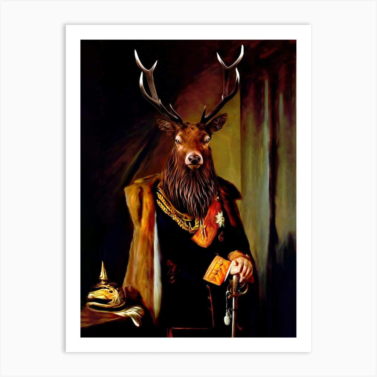 Stag The Royal Hunter Pet Portraits Art Print By L Animorphe stag-the-royal-hunter-pet-portraits-art-print-by-l-animorphe