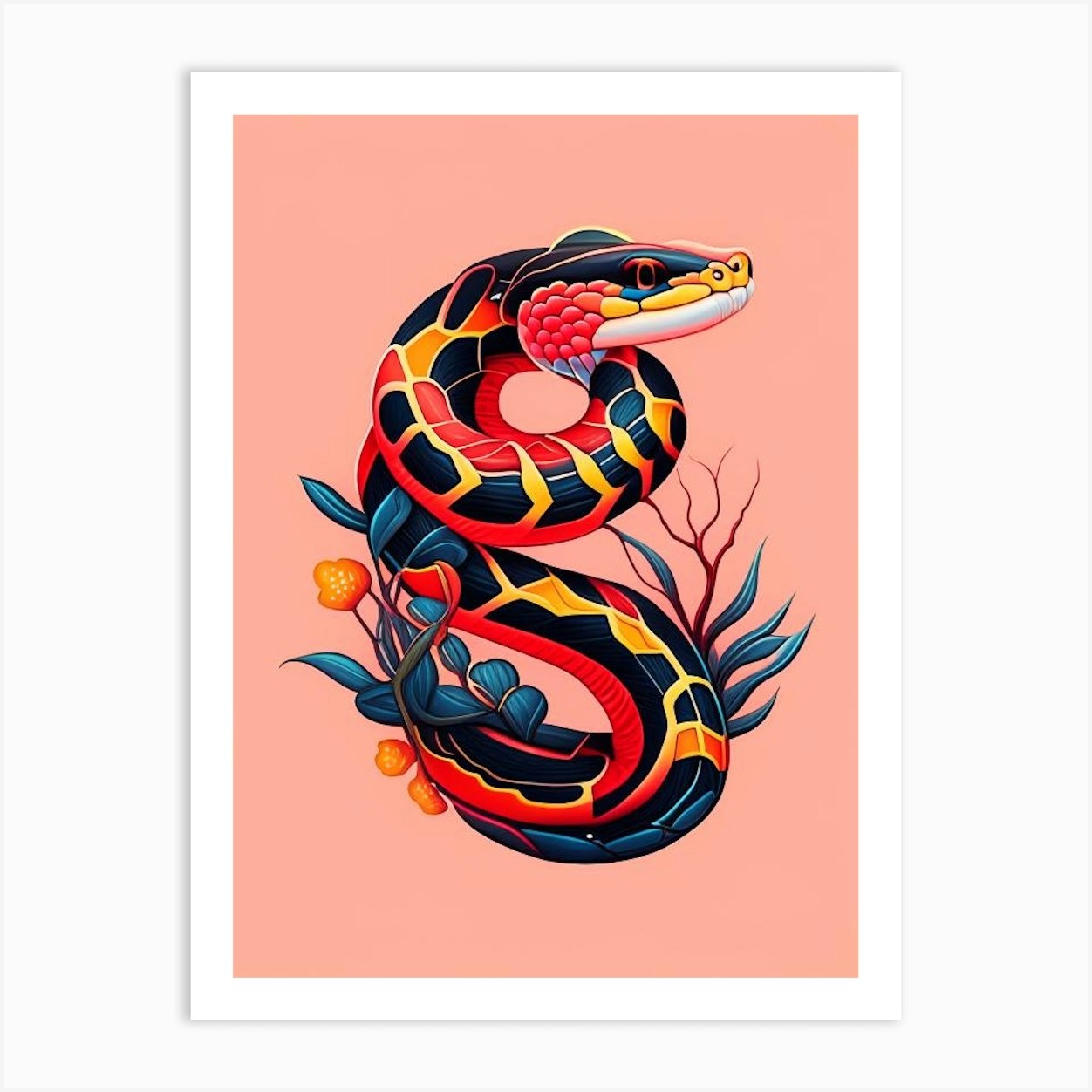 Arizona Coral Snake Tattoo Style Art Print by The Snake Pit - Fy