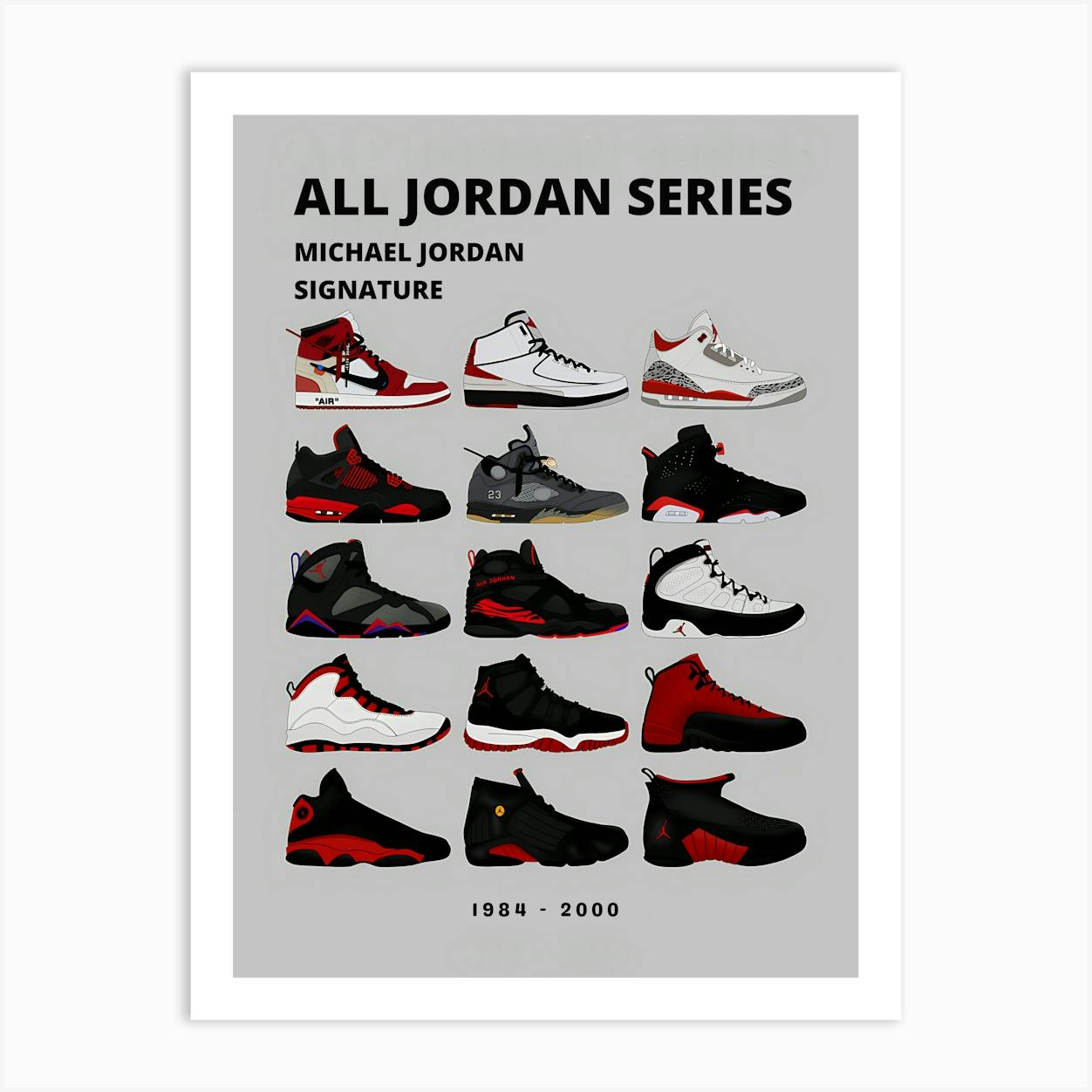 All Nike Jordan Series Signature 1984 2000 Art Print by Hype Prints Fy