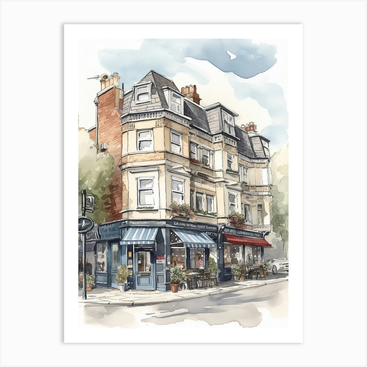 Romford London Neighborhood, Watercolour 1 Art Print by Cityscape Art Co. Fy