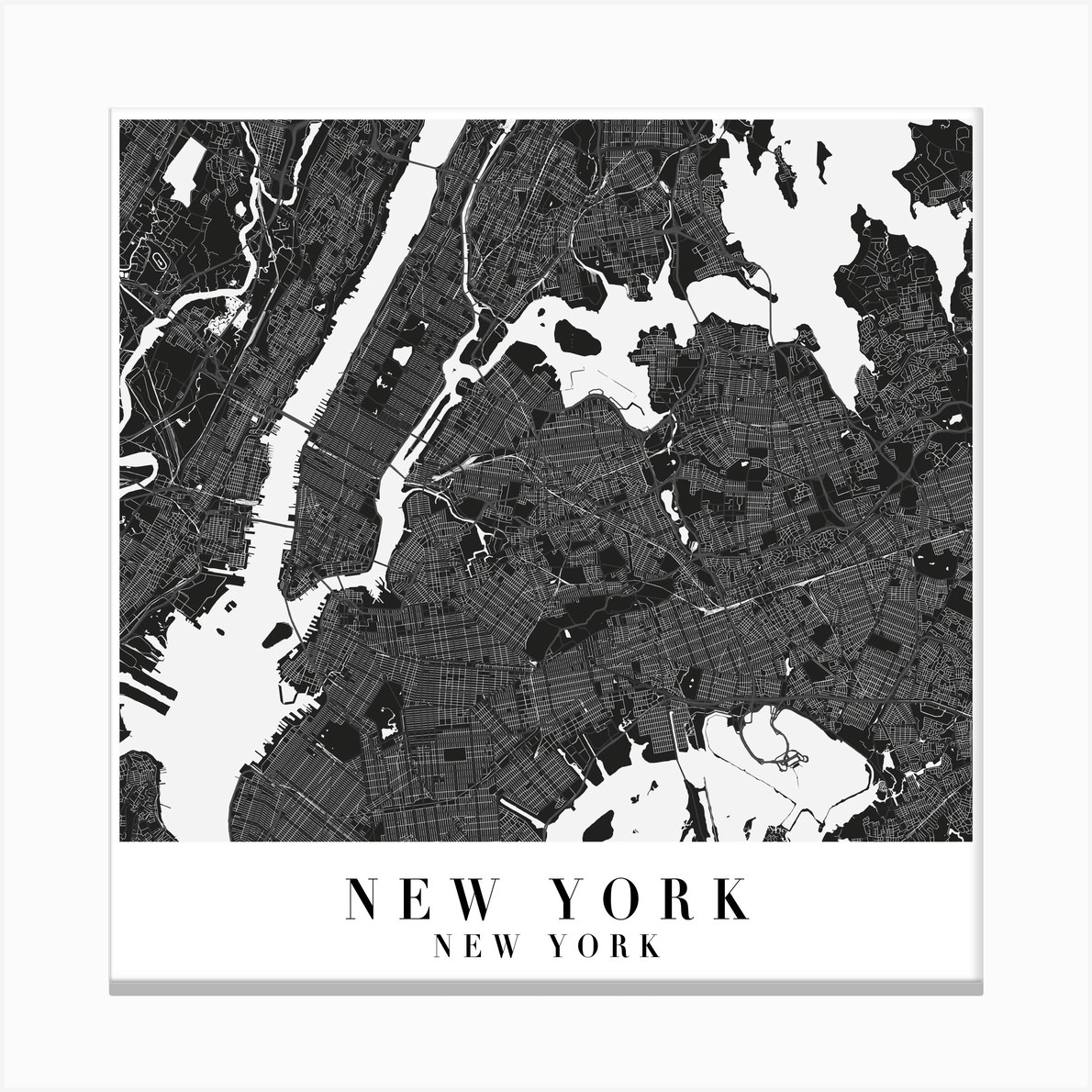 New York New York Minimal Black Mono Street Map Square Canvas Print by ...