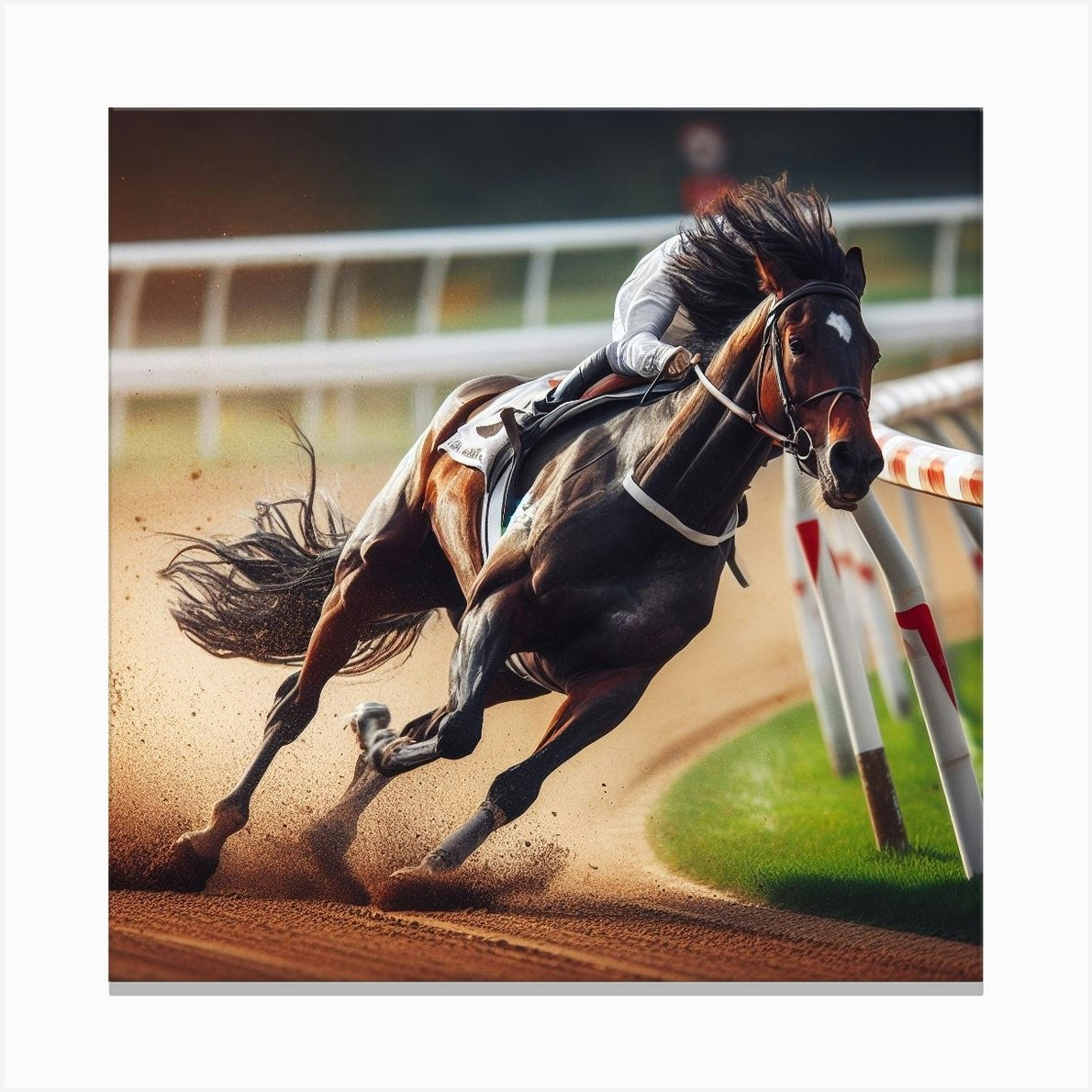 Jockey Racing Horse At The Racetrack Canvas Print by Pixelverse Fy