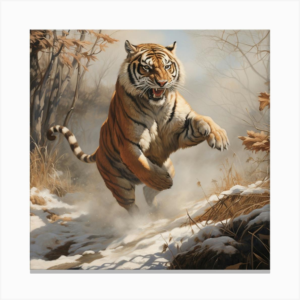 Tiger Jumping High to Hunt Deer Canvas Print by Tarek Fy