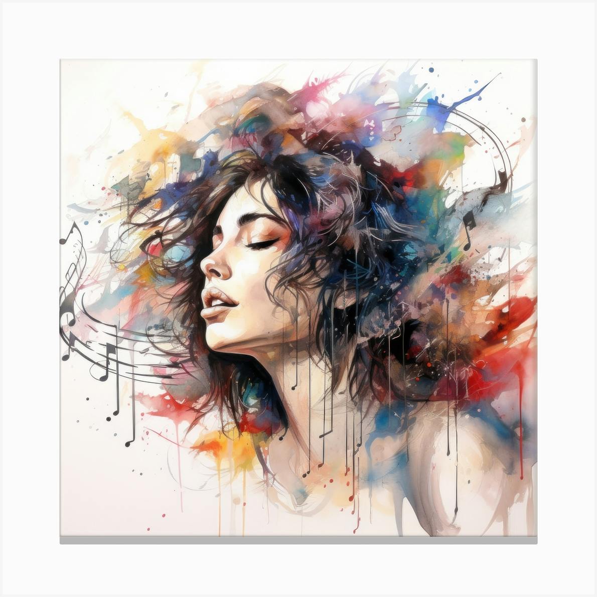 Davin7800 Woman Lost In Music Watercolour On A White