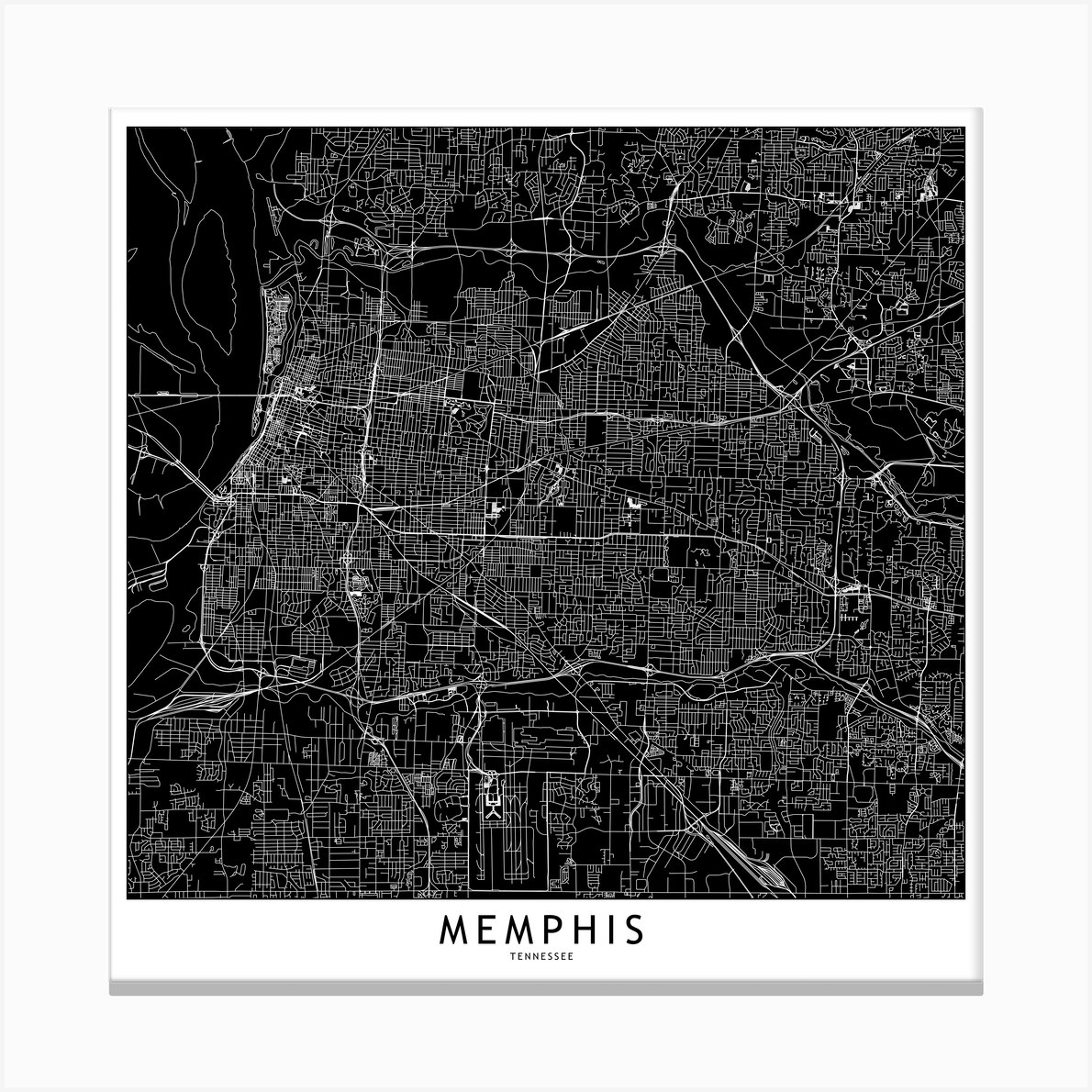 Memphis Black And White Map Square Canvas Print by multipliCITY Fy