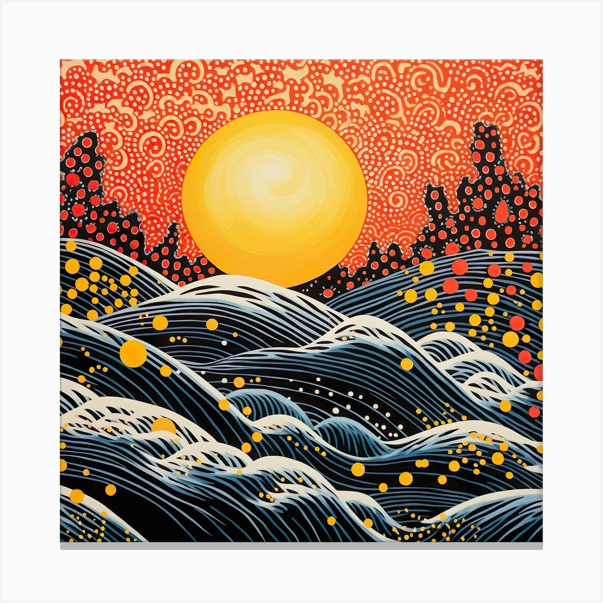 Yayoi Kusama Inspired Sun Beach Landscape Art Canvas Print