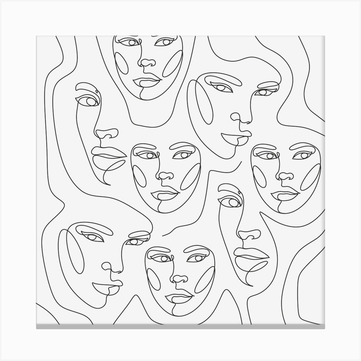 Faces Line Drawing Canvas Print by OneLinePrint Fy