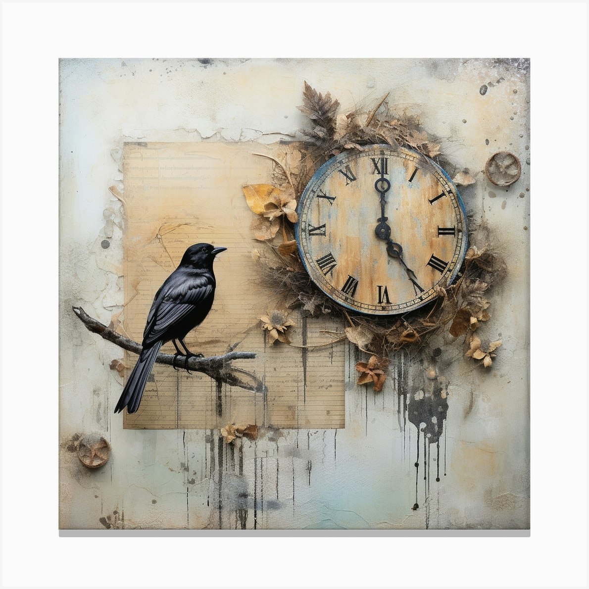 Bird On A Clock Canvas Print by DBmedia Fy