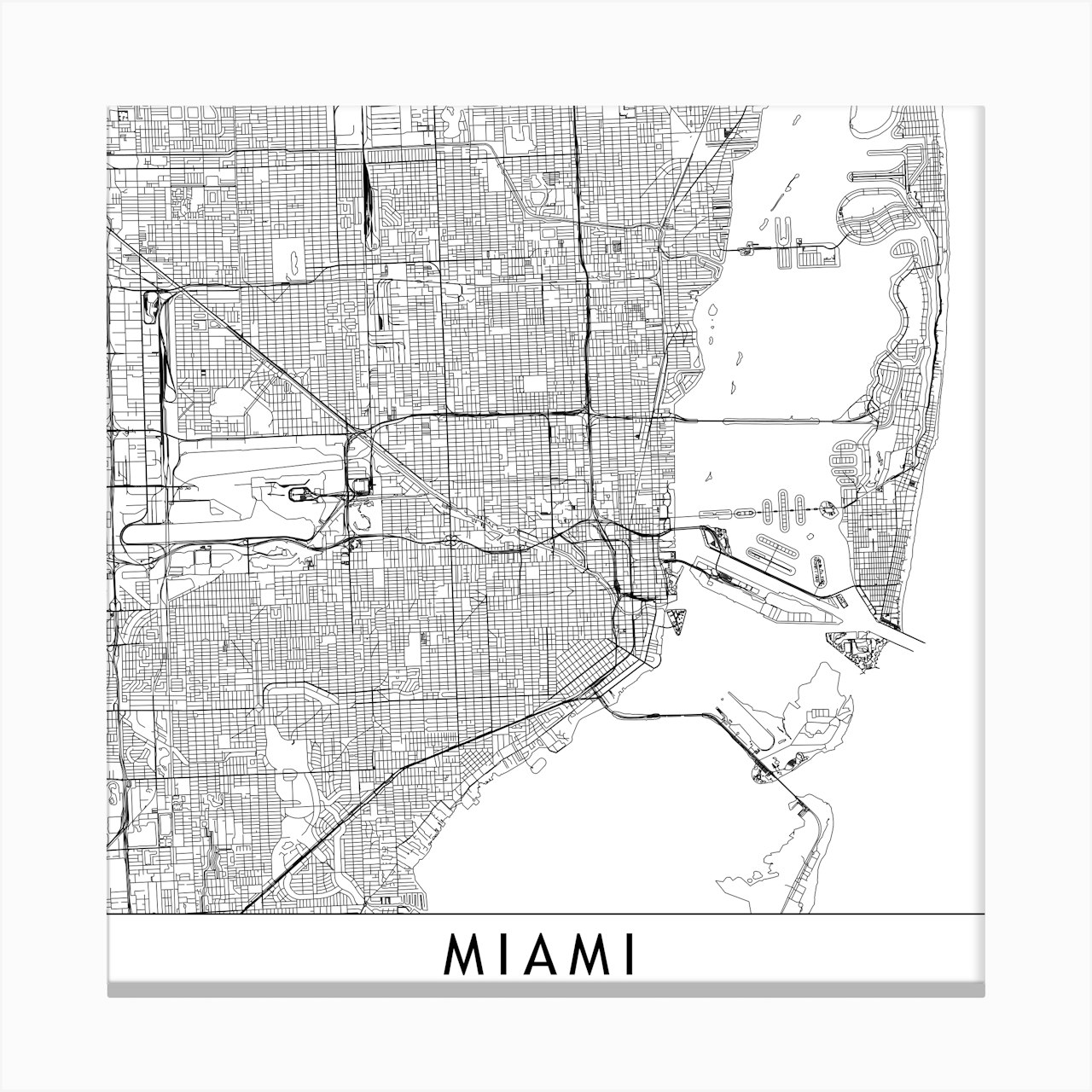 Miami Map Art Print by multipliCITY - Fy