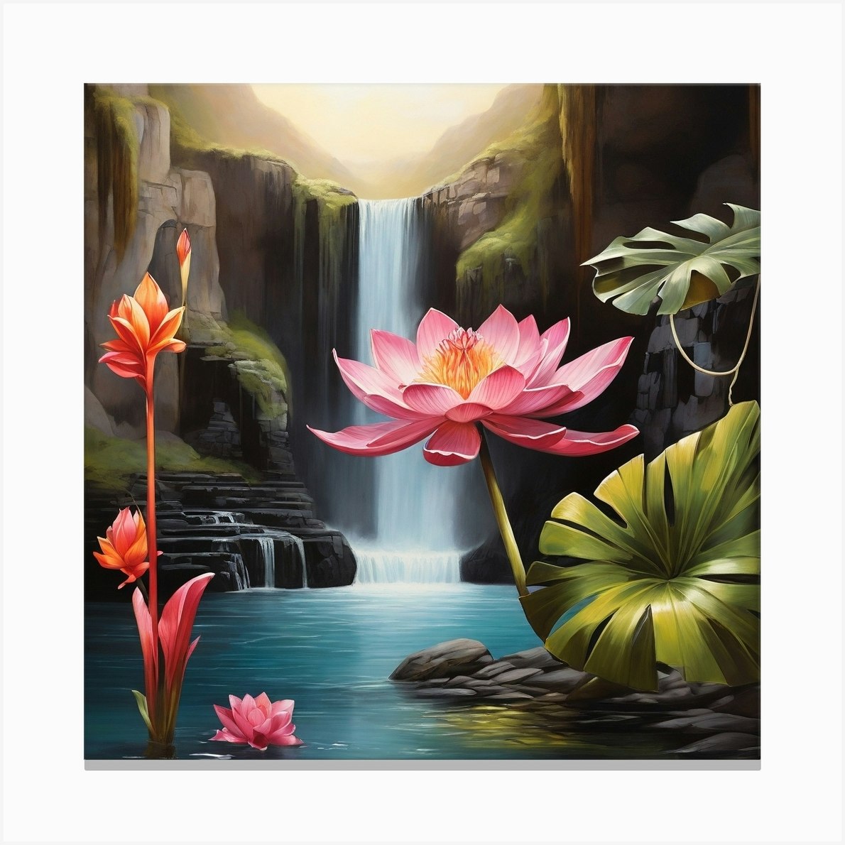 Lotus Flower Waterfall Canvas Print By Balram Giri Fy 7899