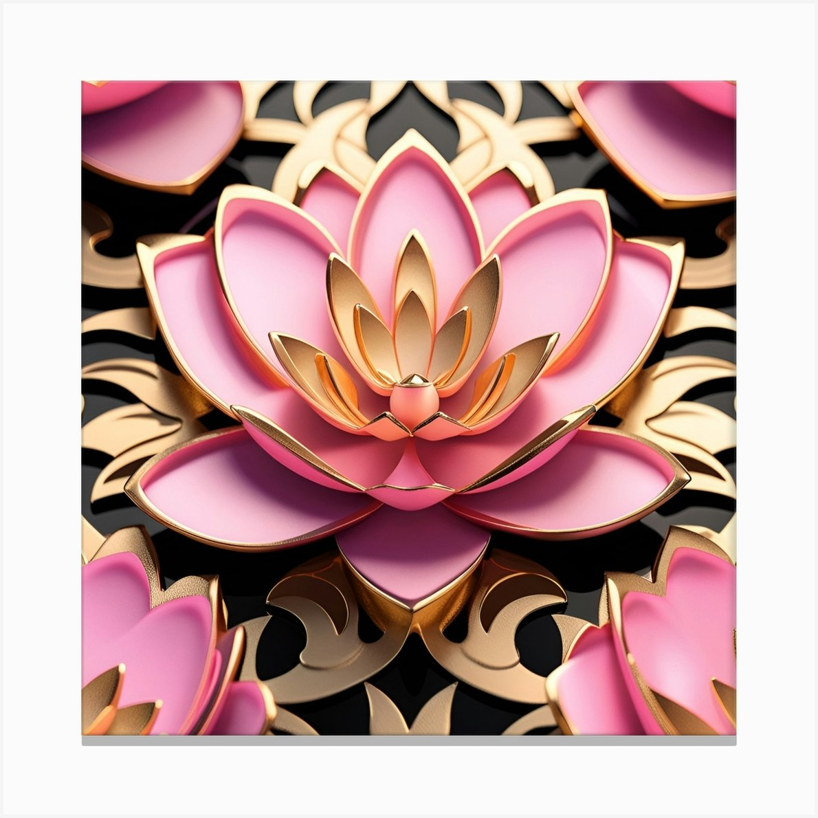 Pink Lotus Flowers On Black Background Canvas Print by Magical Arts