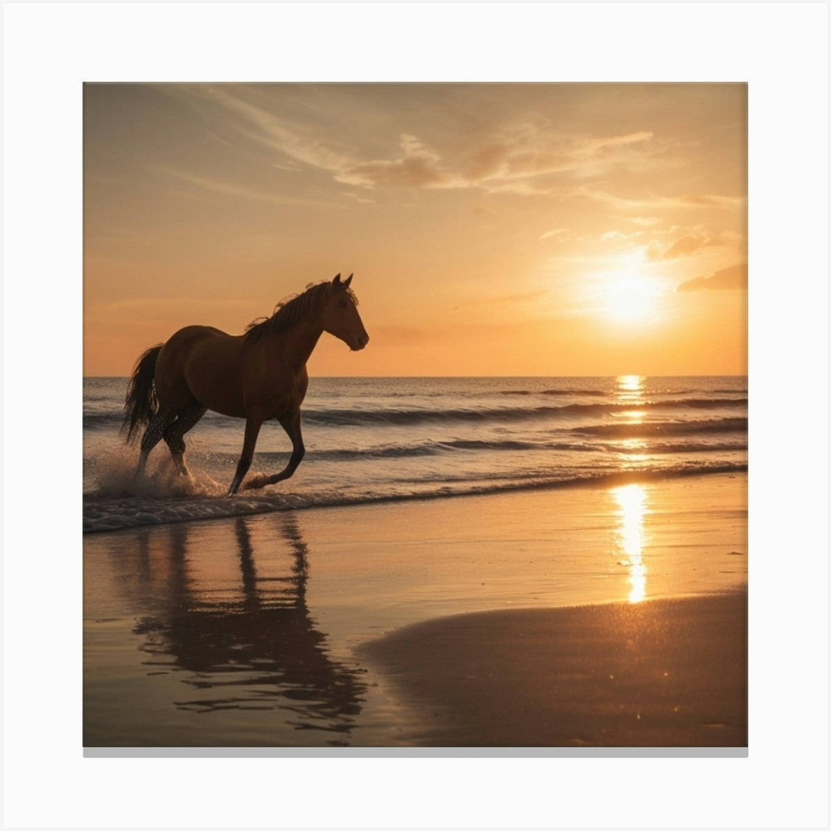 Horse On Beach At Sunset Canvas Print by medart - Fy