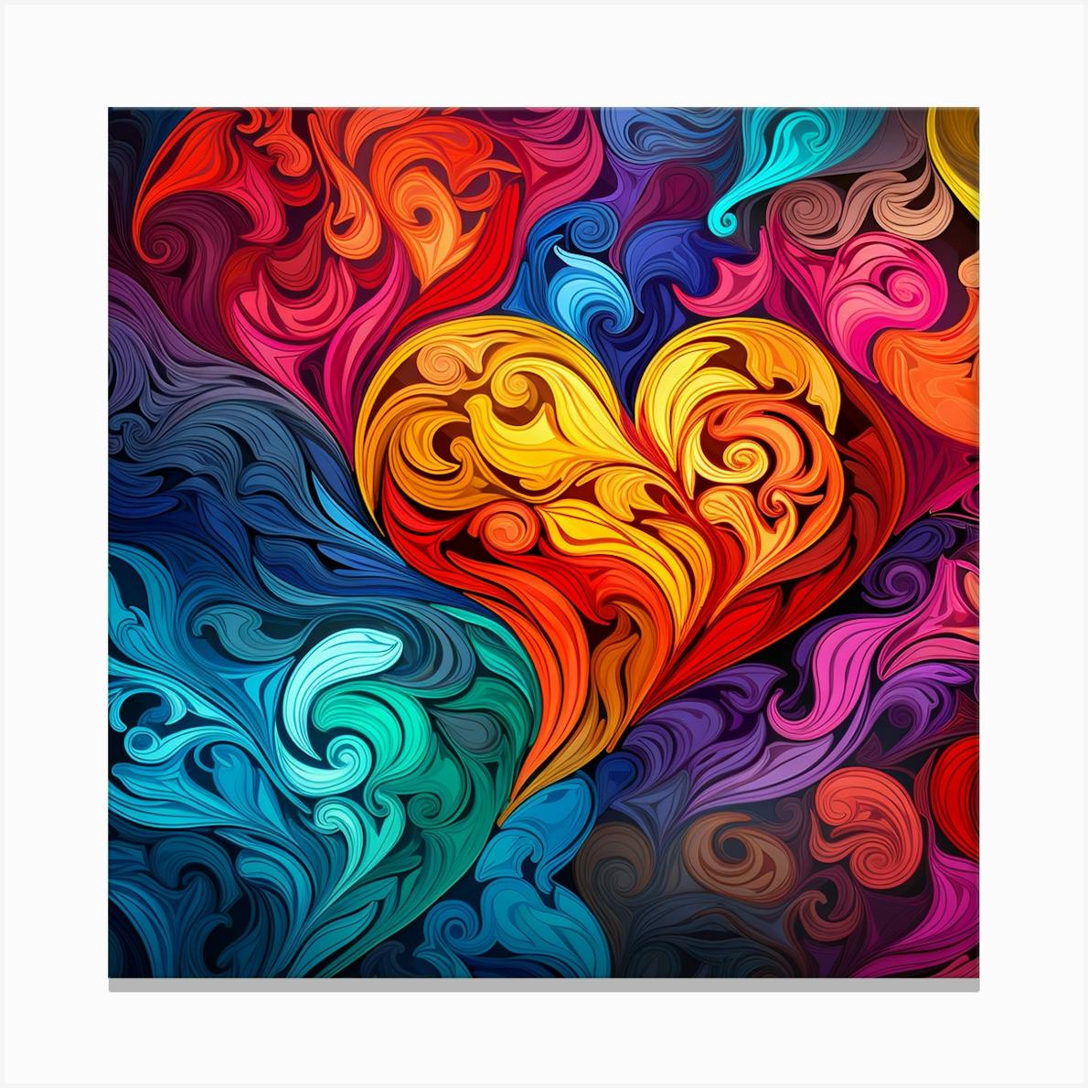 3' Heart Colors Art outlet Canvas Painting