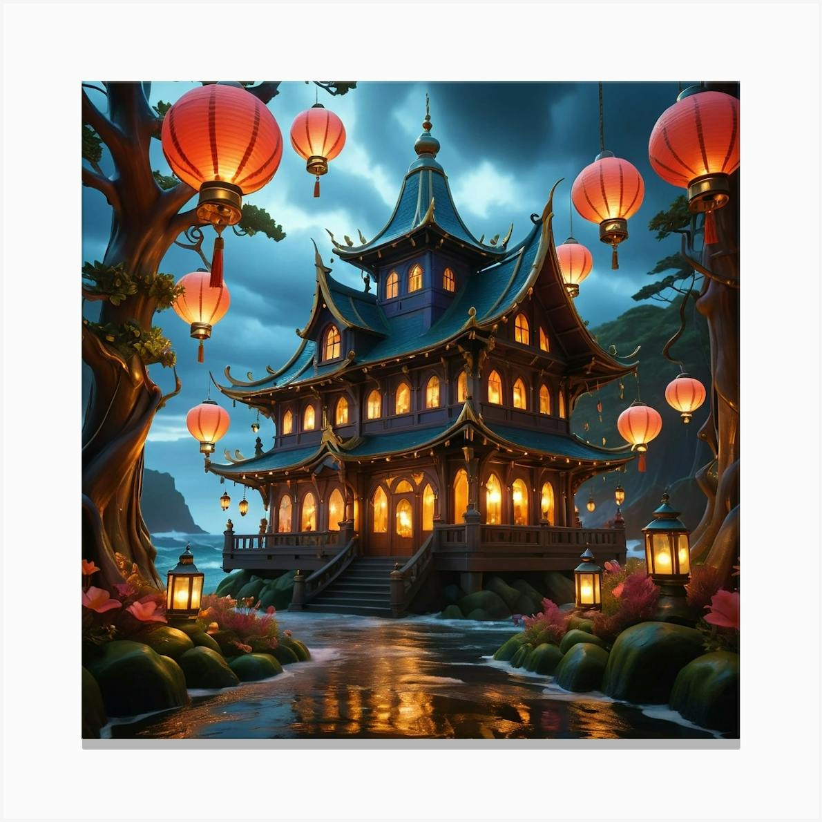 ARTCANVAS Asian Chinese Festival Long Green Dragon Canvas Art Print hotsell