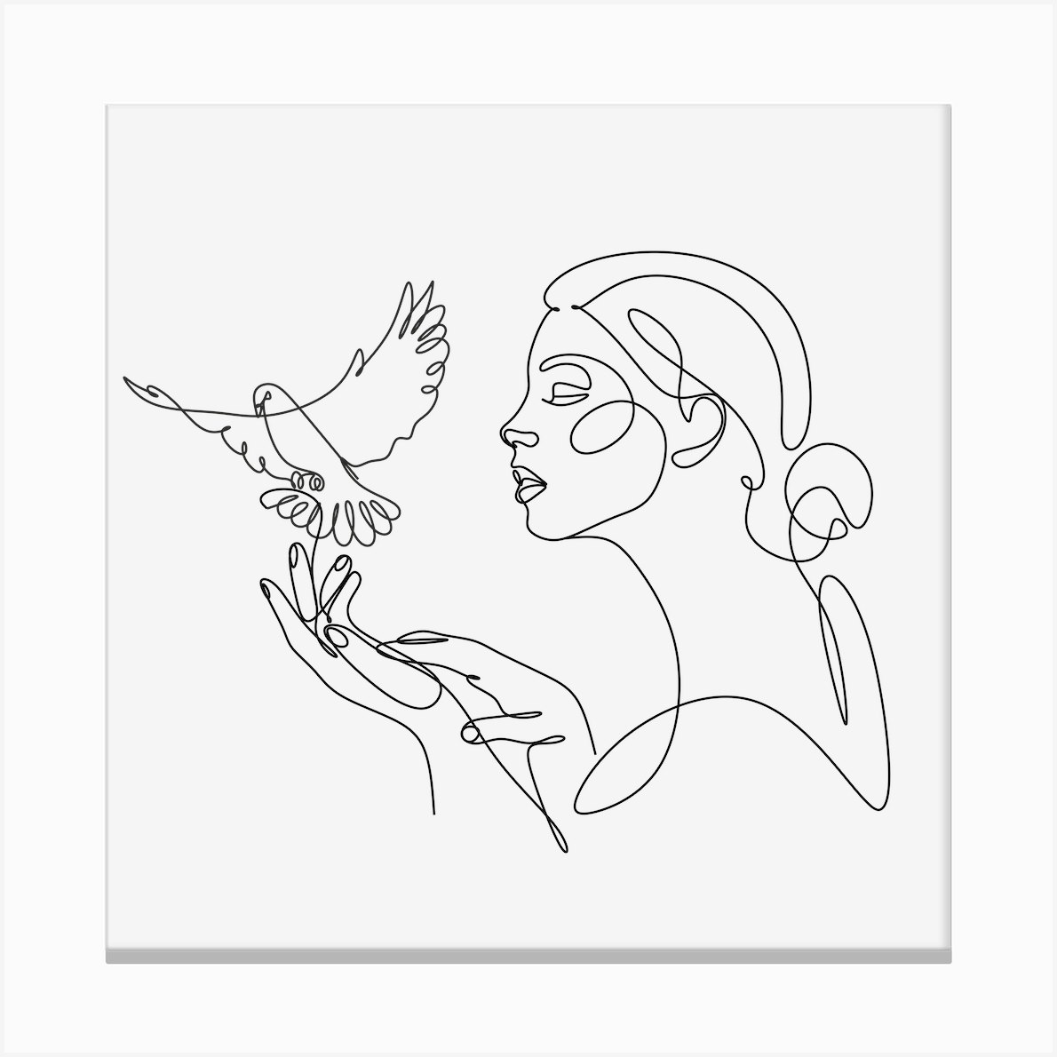 Dove In Flight One Line Canvas Print by OneLinePrint Fy
