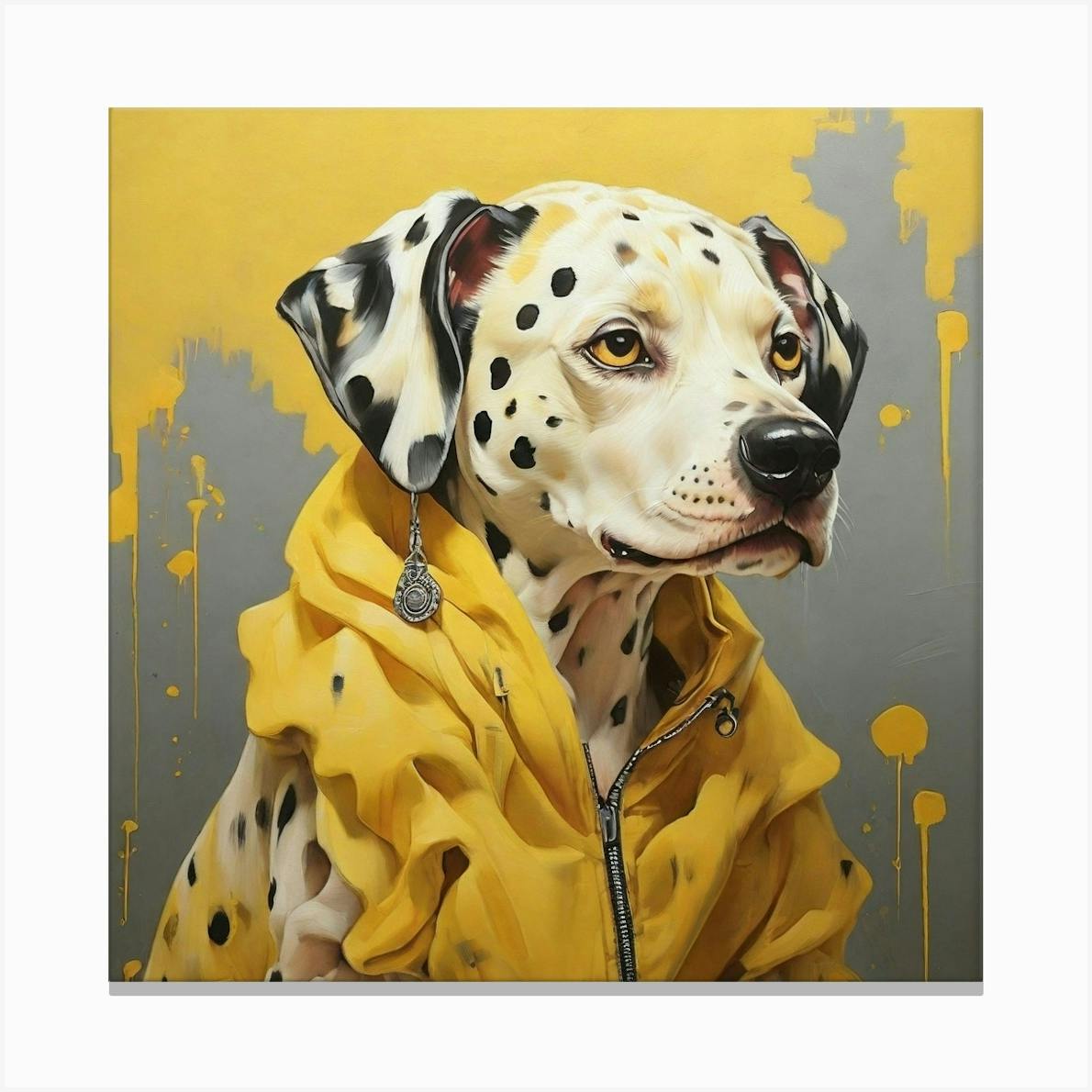 ARTCANVAS Dalmatian Dog Breed hot Yellow Black White Canvas Art Print