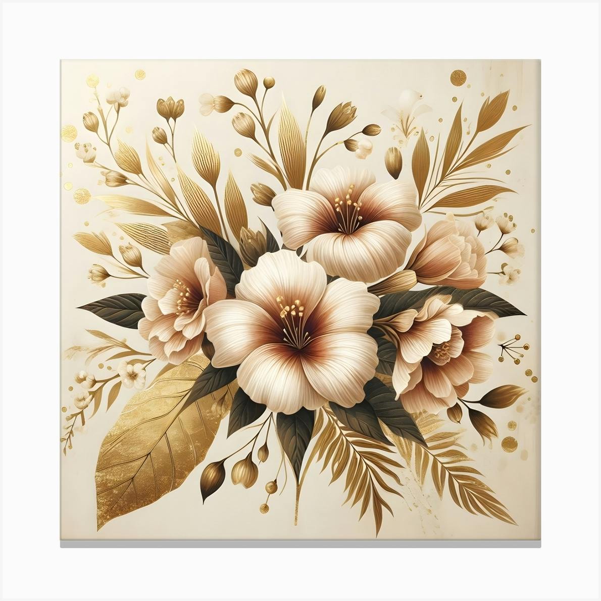 Gold And White Flowers Canvas Print by Smart Gallery - Fy